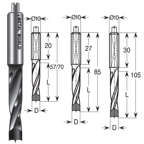 HW Dowel drills with negative spurs